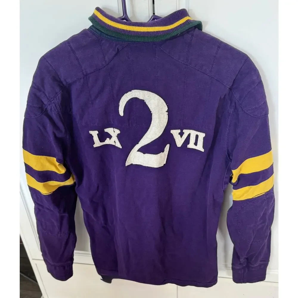 Vintage Polo Ralph Lauren Custom Rugby Shirt Yellow + Purple Size Small
